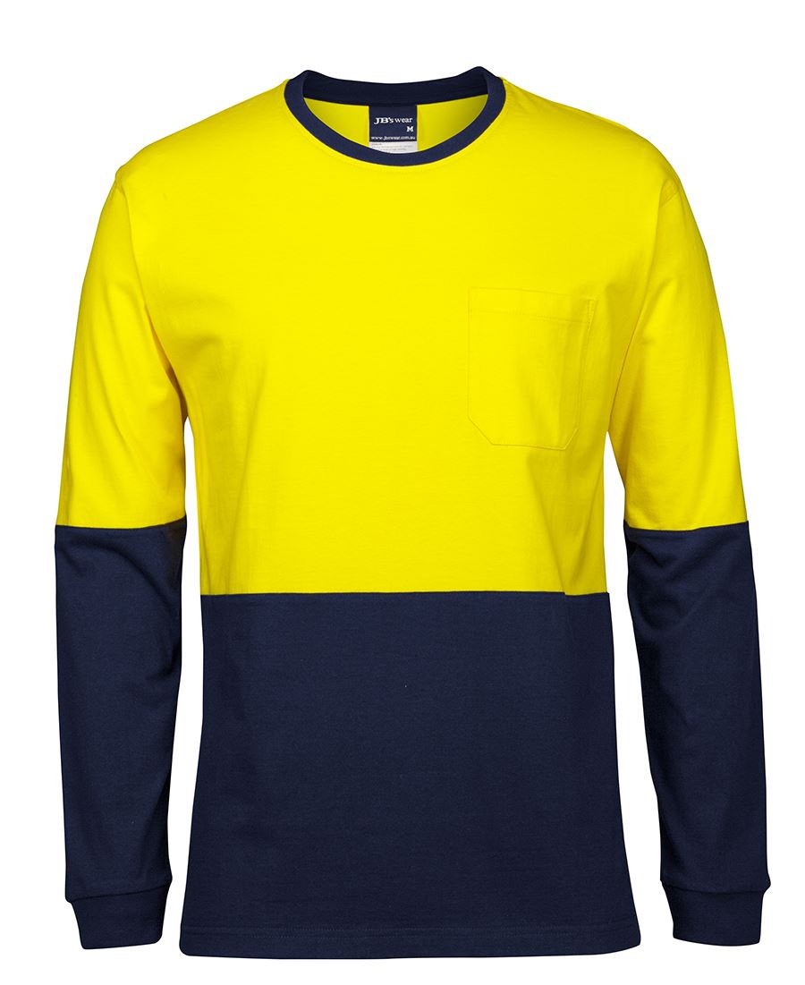 JB's Hi Vis L/S Crew Neck Cotton T-Shirt - Yellow