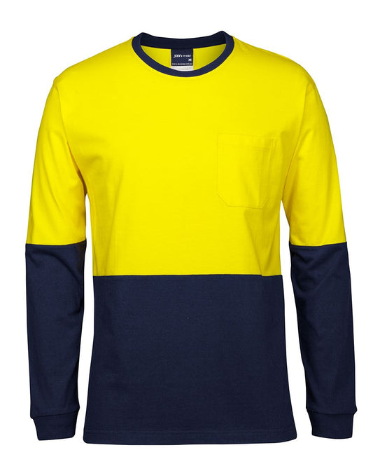 JB's Hi Vis L/S Crew Neck Cotton T-Shirt - Yellow