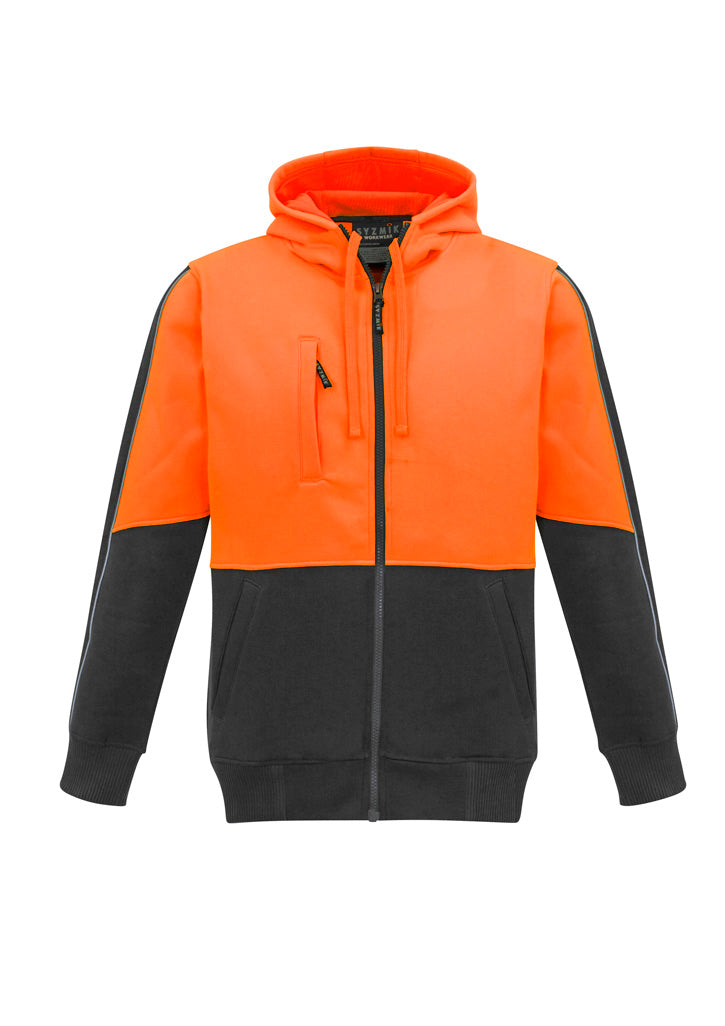 Unisex Hi-Vis Full Zip Hoodie - Orange & Charcoal