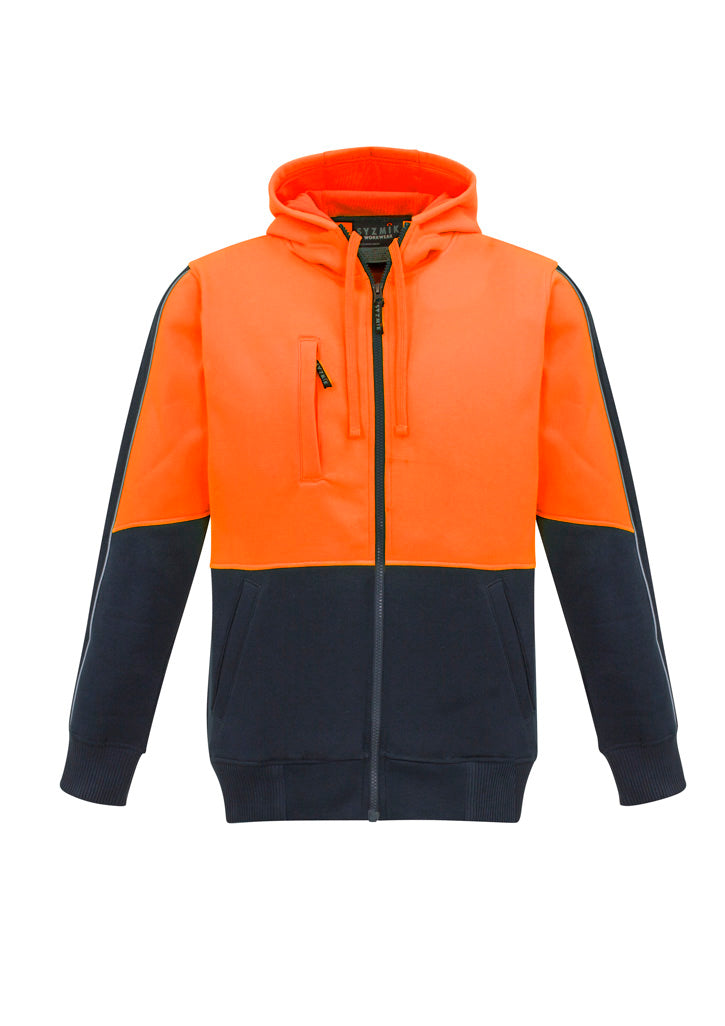 Unisex Hi-Vis Full Zip Hoodie - Orange & Navy