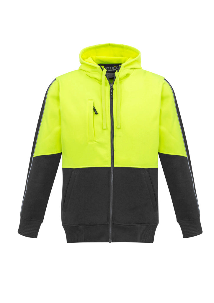 Unisex Hi-Vis Full Zip Hoodie - Yellow & Charcoal