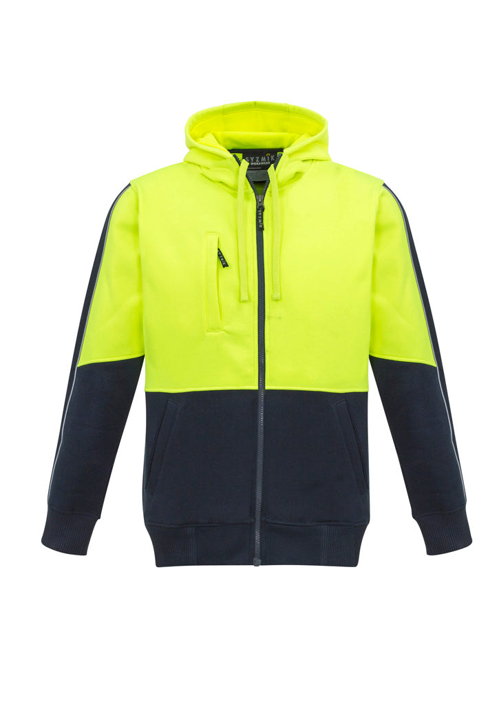 Unisex Hi-Vis Full Zip Hoodie - Yellow & Navy
