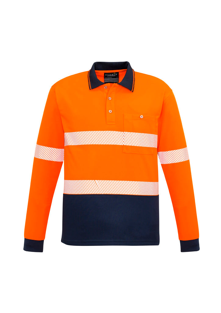 Mens Hi Vis Outdoor Segmented Tape Long Sleeve Polo - Orange