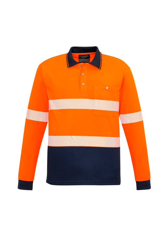 Mens Hi Vis Outdoor Segmented Tape Long Sleeve Polo - Orange