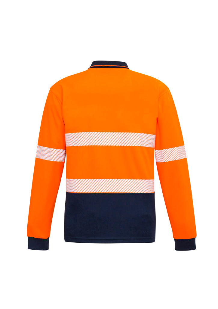 Mens Hi Vis Outdoor Segmented Tape Long Sleeve Polo - Orange