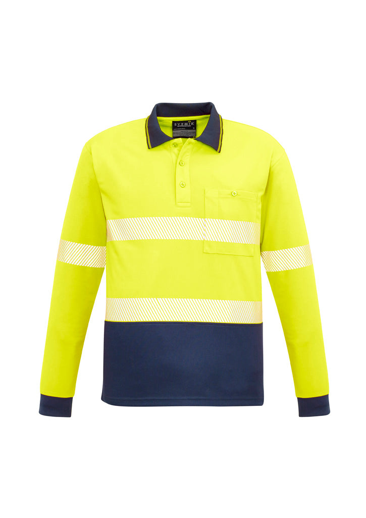 Mens Hi Vis Outdoor Segmented Tape Long Sleeve Polo - Yellow