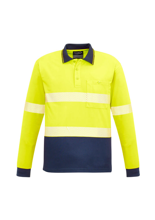 Mens Hi Vis Outdoor Segmented Tape Long Sleeve Polo - Yellow