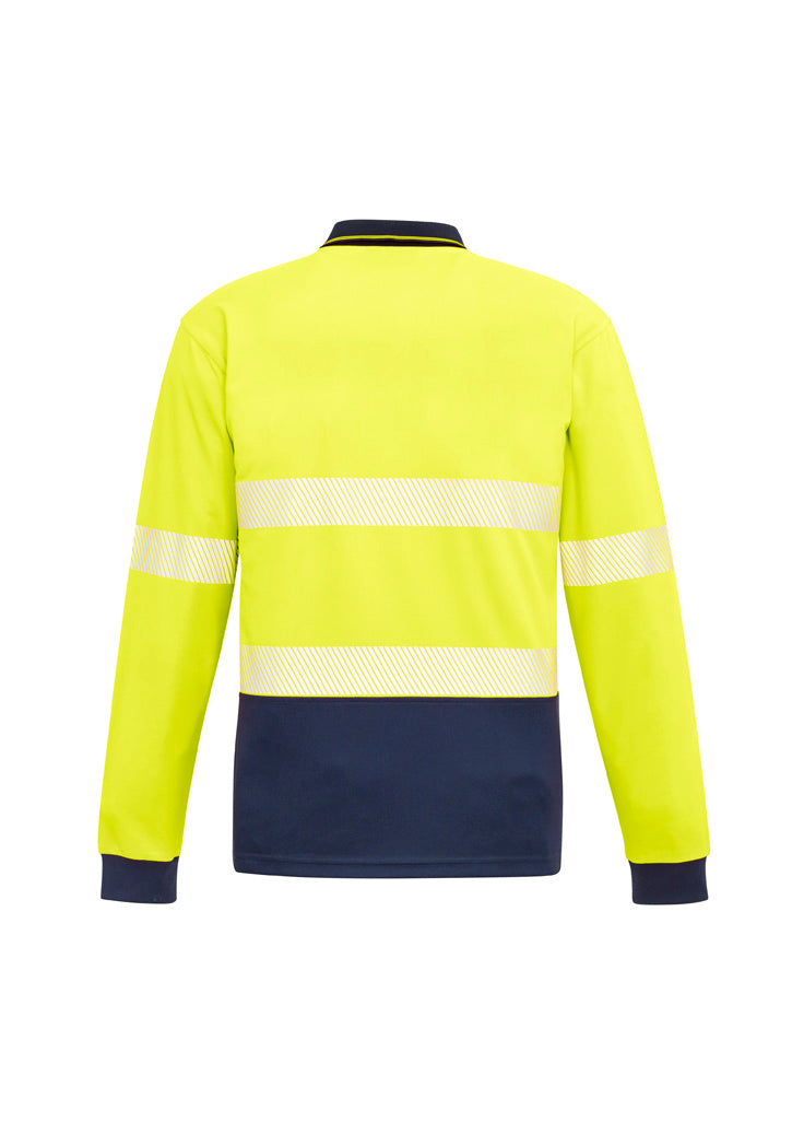 Mens Hi Vis Outdoor Segmented Tape Long Sleeve Polo - Yellow