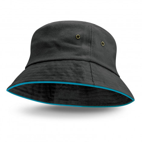 Black Bucket Hat - Blue Trim