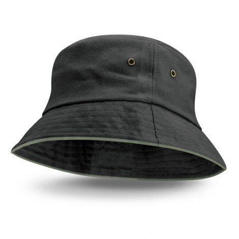 Black Bucket Hat - Grey Trim