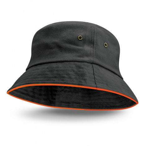 Black Bucket Hat - Orange Trim