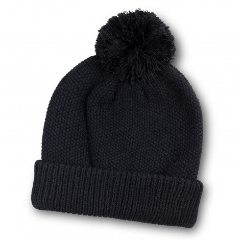 Double-Knit Pom-Pom Beanie - Black