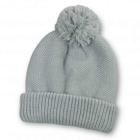 Double-Knit Pom-Pom Beanie - Grey