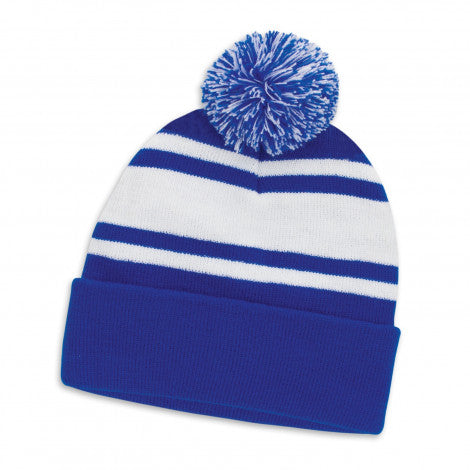 Striped Pom-Pom Beanie - Blue