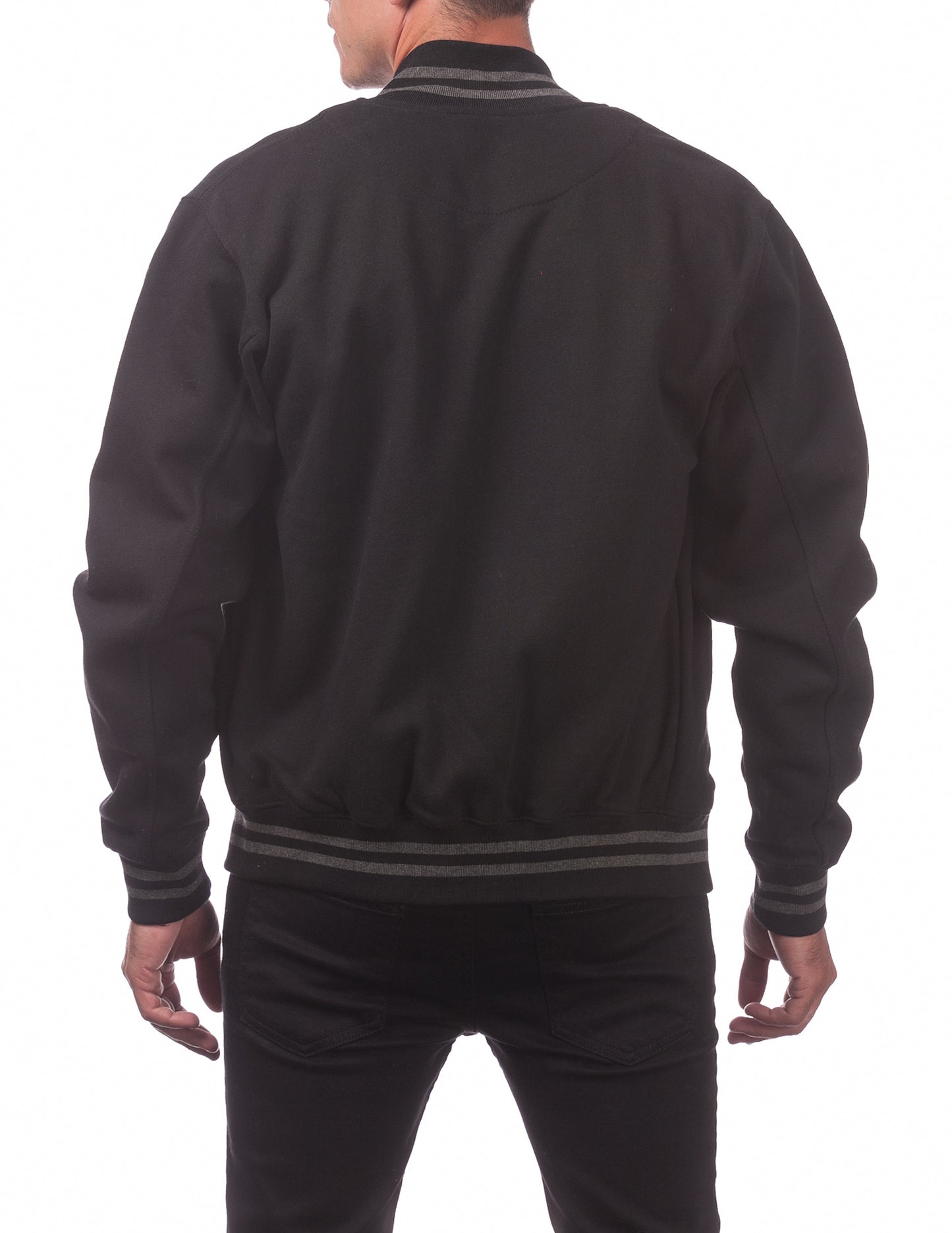 Pro Club Mens Varsity Fleece Baseball Jacket Black Back