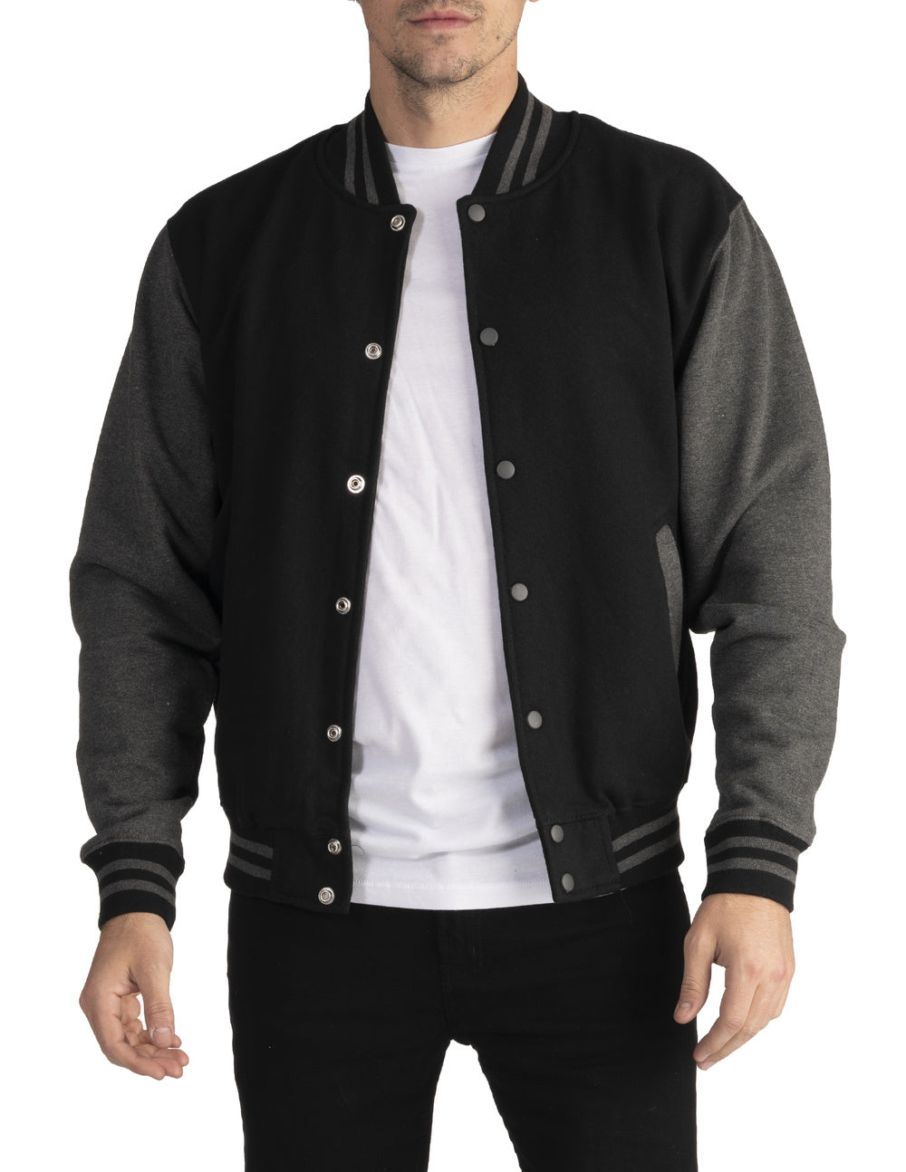 Pro Club Mens Varsity Fleece Baseball Jacket Charcoal Front