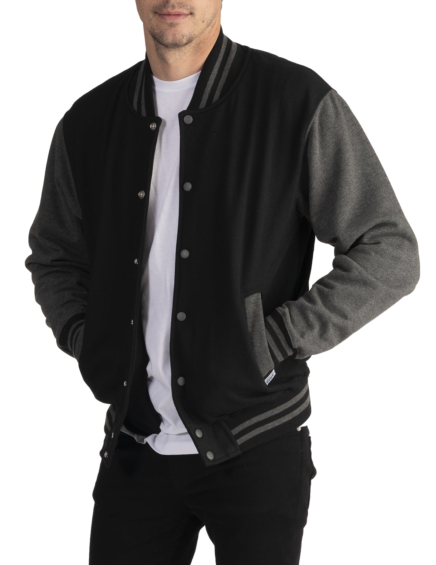 Pro Club Mens Varsity Fleece Baseball Jacket Charcoal Front Open