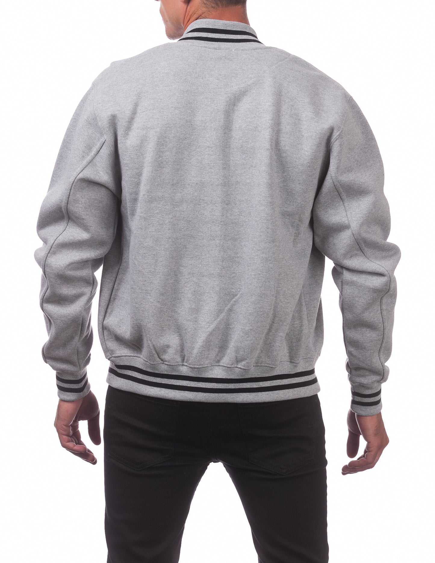 Pro Club Mens Varsity Fleece Baseball Jacket Heather Grey Back