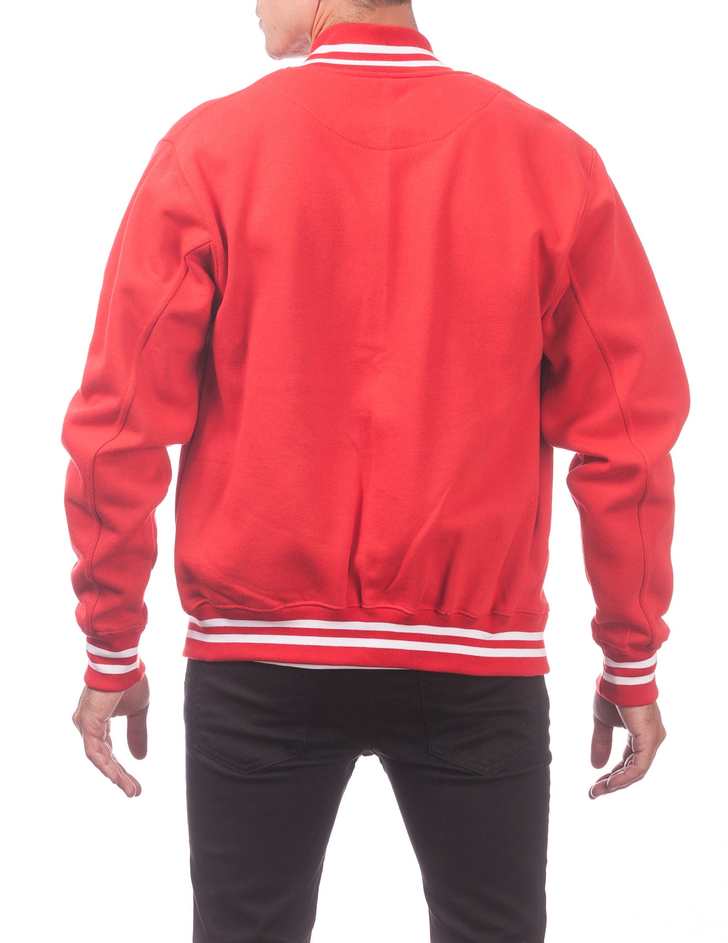 Pro Club Mens Varsity Fleece Baseball Jacket Red Back