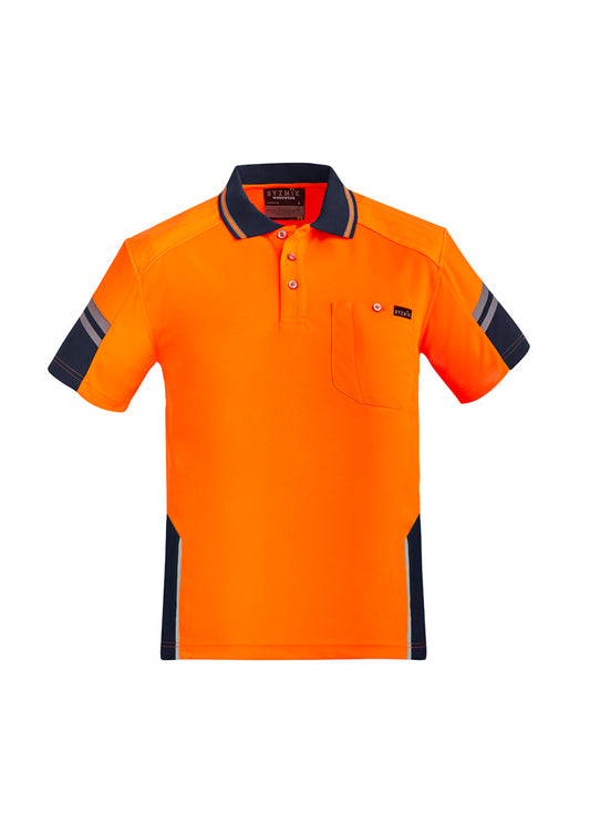 Men's Hi-Vis Reinforced Squad Short Sleeve Polo - Orange & Navy