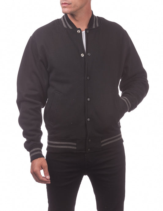 Pro Club Mens Varsity Fleece Baseball Jacket Black Front
