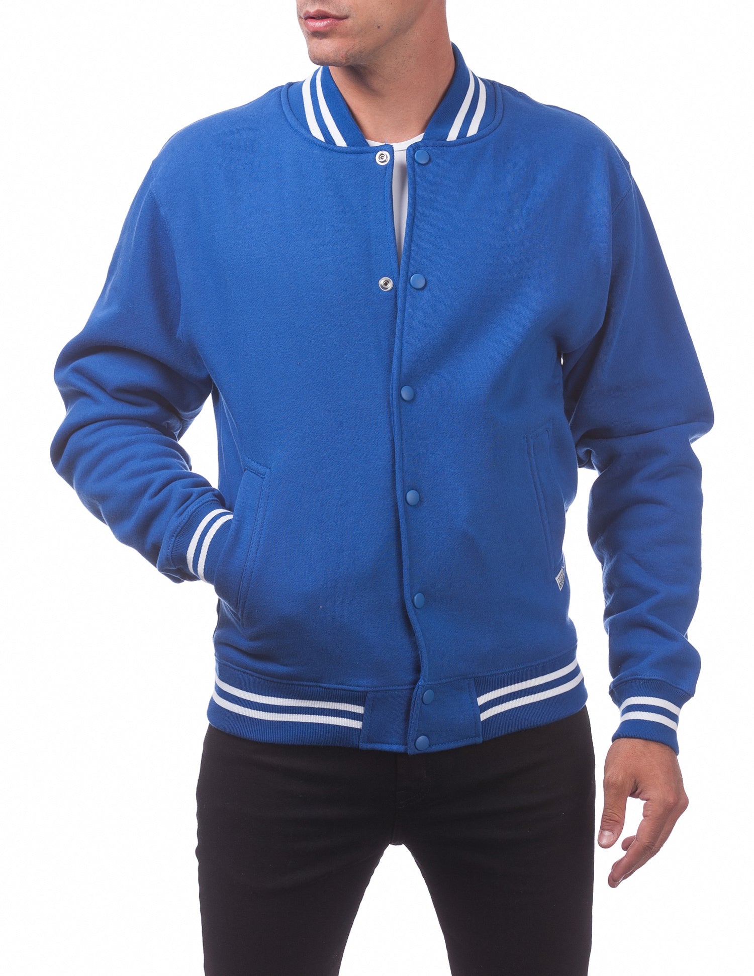 Pro Club Mens Varsity Fleece Baseball Jacket Blue Front