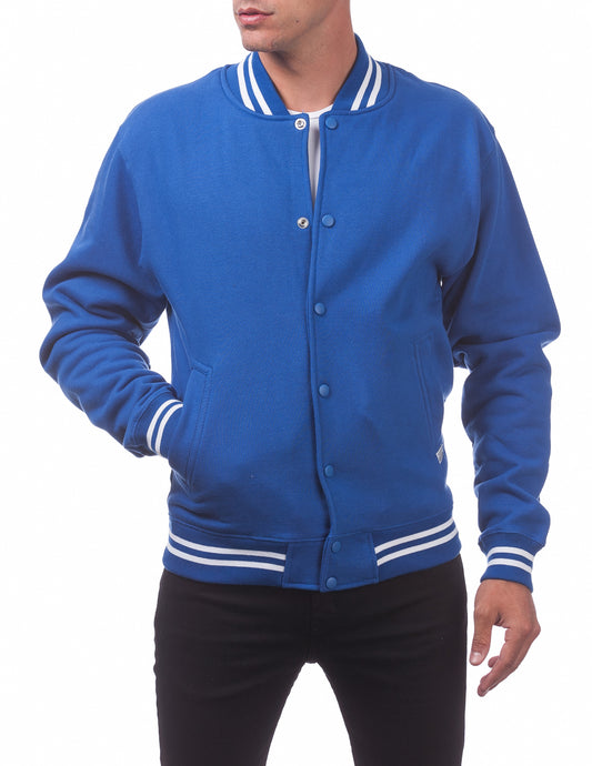 Pro Club Mens Varsity Fleece Baseball Jacket Blue Front