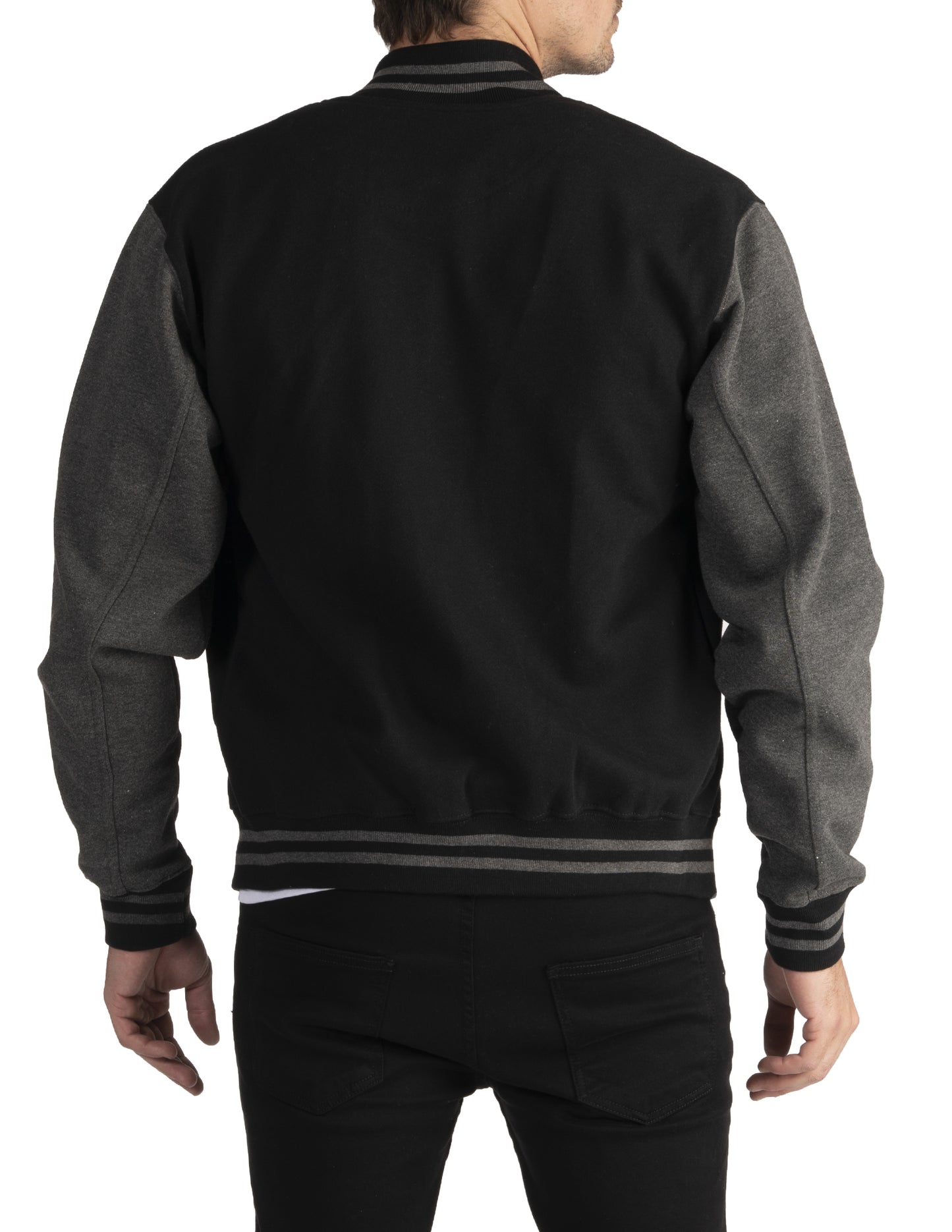 Pro Club Mens Varsity Fleece Baseball Jacket Charcoal Back