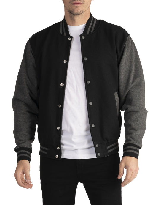 Pro Club Mens Varsity Fleece Baseball Jacket Charcoal Front