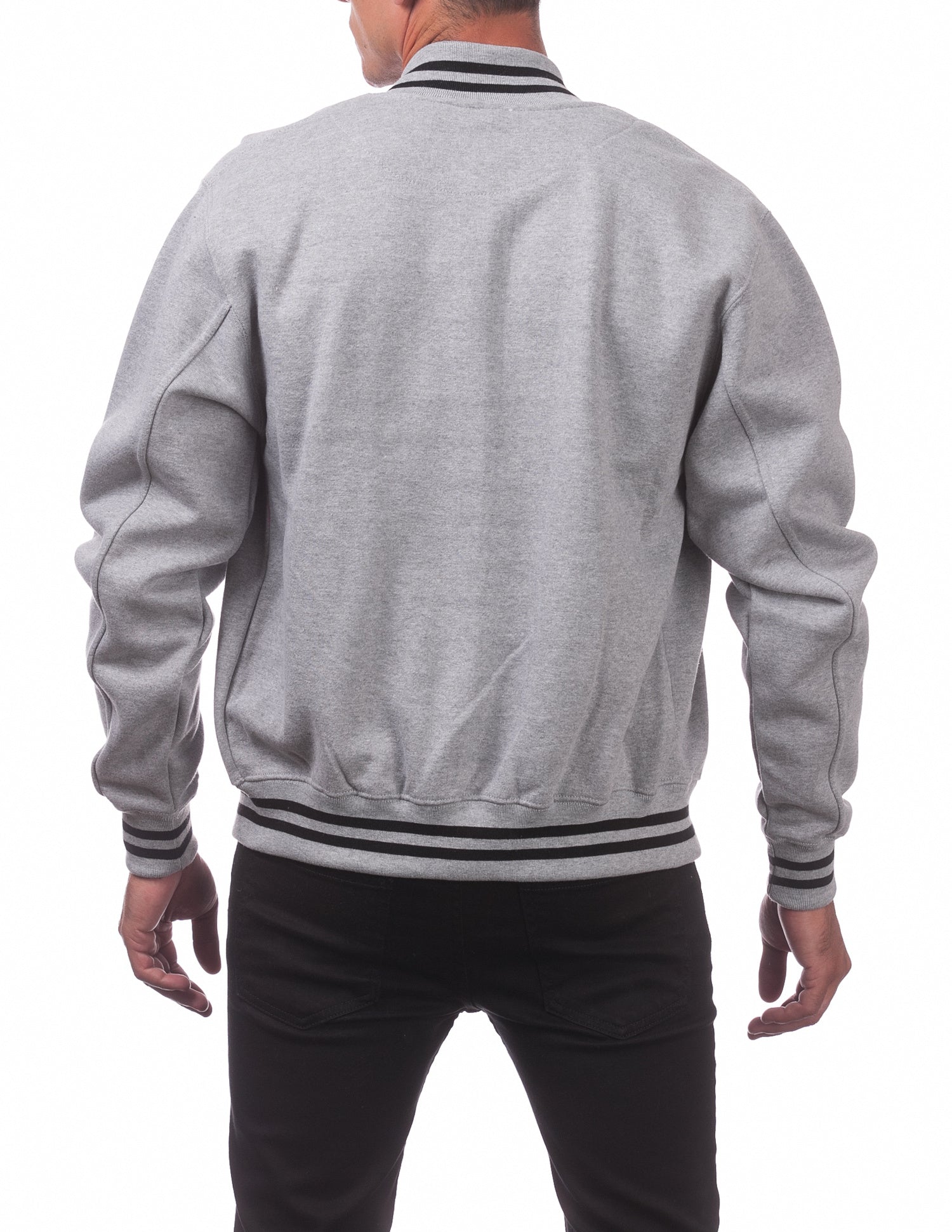 Pro Club Mens Varsity Fleece Baseball Jacket Heather Grey Back