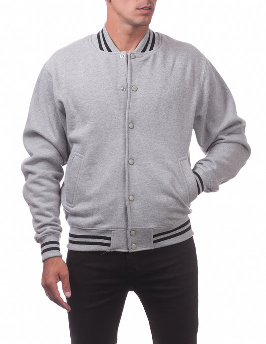 Pro Club Mens Varsity Fleece Baseball Jacket Heather Grey Front