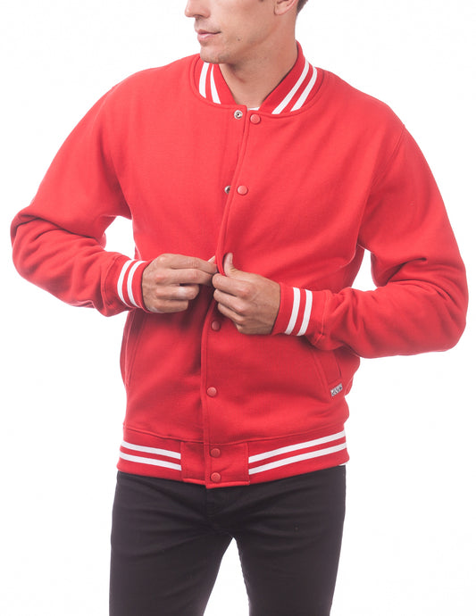 Pro Club Mens Varsity Fleece Baseball Jacket Red Front